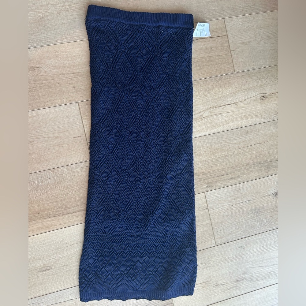 Freshman 1996 Navy High Waisted Crochet Midi Skirt